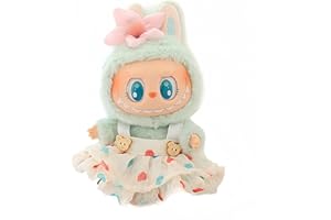 TOU-BEGUIN Clothes for Labubu Dolls Accessories, Kawaii Skirt Outfit Set 2 Pieces Suitable for 15cm 17cm La bubu, Stylish Flower Doll Clothing Set Replacement Compatible with Labubu Beige(No Doll)