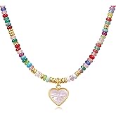 YOUFENG Clover Necklaces for Women Colorful Beaded Gemstone Choker 14K Gold Plated Cross Butterfly Necklace Natural Stone Handmade Jewelry Gift
