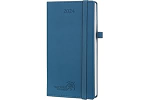 POPRUN Pocket Calendar 2024 Planner Weekly and Monthly for Purse (3.5'' x 6.5''), Agenda 2024 with Vegan Leather Hard Cover, Elastic Closure, Pen Holder and More - Navy Blue