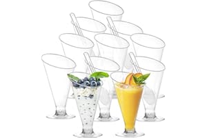 Foraineam 100 Pack Clear Dessert Cups with Spoons, 4 oz Disposable Plastic Champagne Flutes Cocktail Glasses, Reusable Parfai