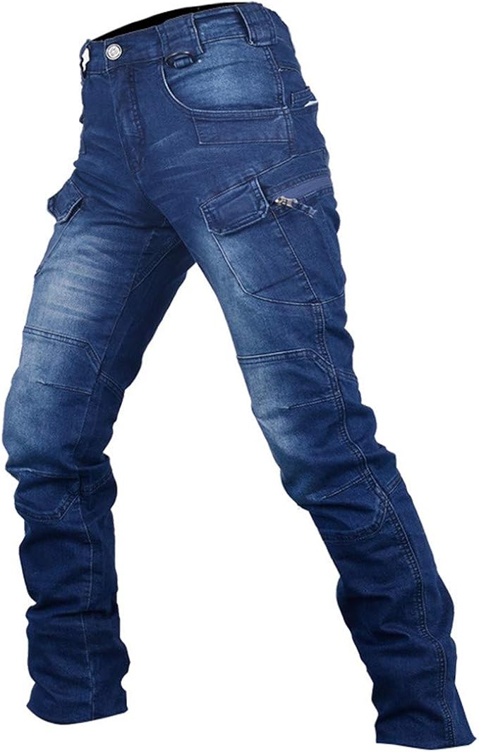 Herren Cargo Elastic Waist Jeanshose Tactical Denim Multi Pocket Hose