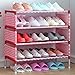 FKUO Shoes Shelf Easy Assembled Non-Woven 4 Tier Shoe Rack Shelf Storage Organizer Stand Holder Keep Room Neat Door Space Saving (Pink, 57.5 x 26 x 64cm)