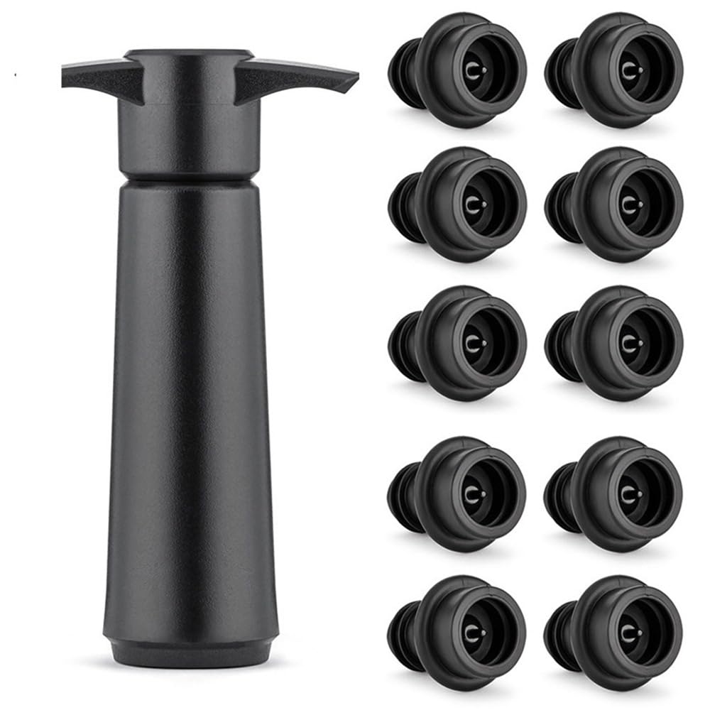 Wine Saver with 10 Vacuum Stoppers Vacuum Wine Stopper Reusable Wine Preserver Wine Pump + Wine Bottle Stoppers Bottle Sealer Keeps Wine Fresh(Wine Pump+10 stoppers)