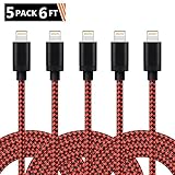 iPhone Charger Cable Xcords Lightning Cable 5Pack 6ft Nylon Braided Syncing and Charging Cord Compatible with iPhone 8/8PLUS/X/7/7 plus/SE/5/6/6s/Plus/iPad Mini/Air/Pro(redblack)