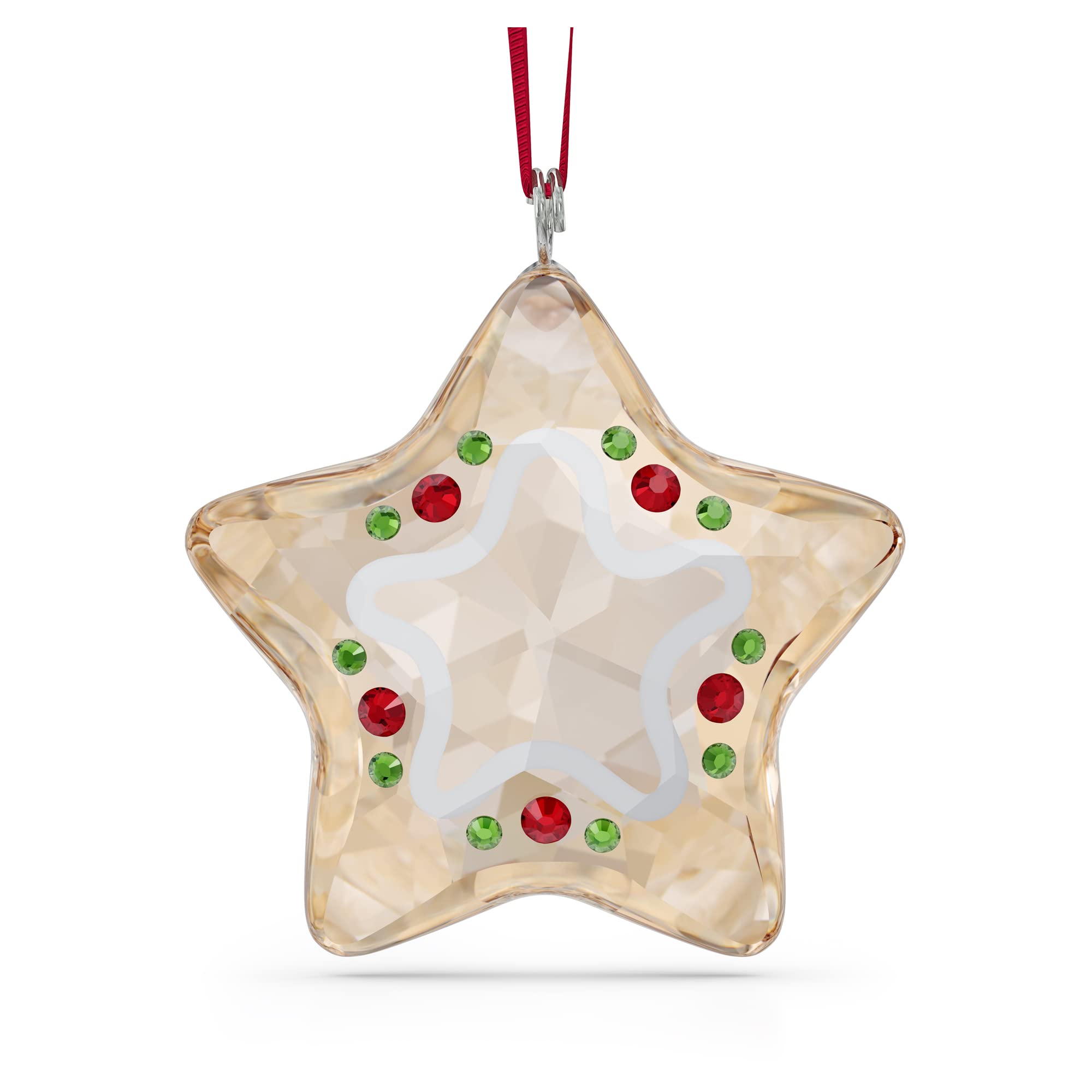Swarovski Star Shaped Hanging Ornament, Gold Tone, White, Red and Green Crystals Hanging Decoration, from the Holiday Cheers Collection