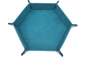 Smalibal Dice Tray Foldable Dice Trays Hexagon Dice Rolling Tray PU Leather Dice Holder for Dice Games Like RPG, DND and Other Table Games Cyan