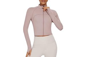 Ivicoer Full Zip Cropped Jackets Workout Tops for Women Yoga Athletic Jacket with Thumb Holes