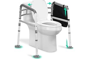 TABEKE Toilet Safety Rails for Seniors, Adjustable Height & Width Toilet Safety Frames with Handles, Foldable Toilet Rails for Disabled Elderly Fit Most Toilets (w. Suction Cups)
