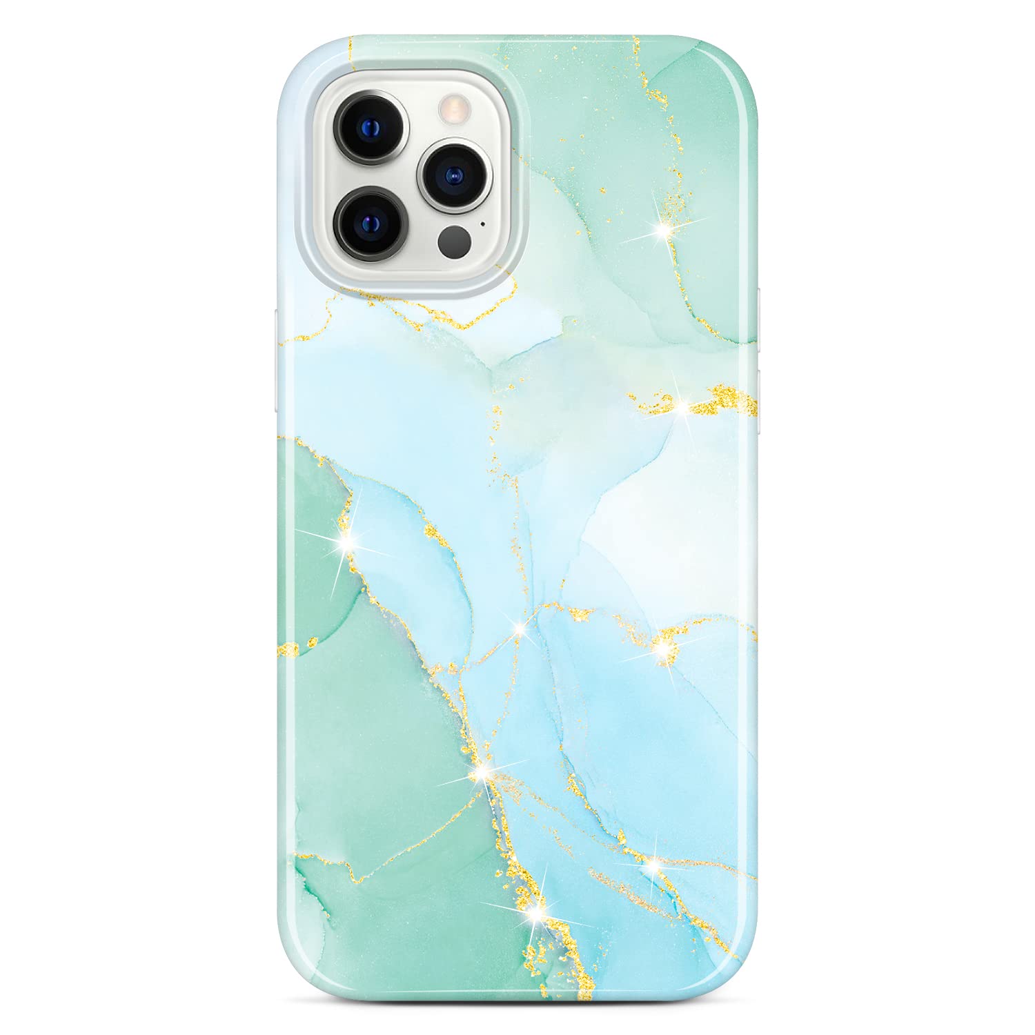 JIAXIUFEN Designed for iPhone 12 Pro Case iPhone 12 Case Gold Sparkle Glitter Marble Slim Shockproof Protective TPU Soft Rubber Silicone Cover Phone Case 6.1 inch Light Green — image 1