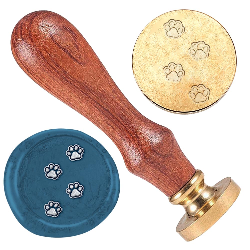 DELORIGIN 1" Dog Paw Wax Seal Stamp Retro Sealing Stamps Removable Brass Head Seal Stamp with Wooden Handle Sealing Wax for Envelope Greeting Card Letter Wedding Invitations Gift Wrapping Decor