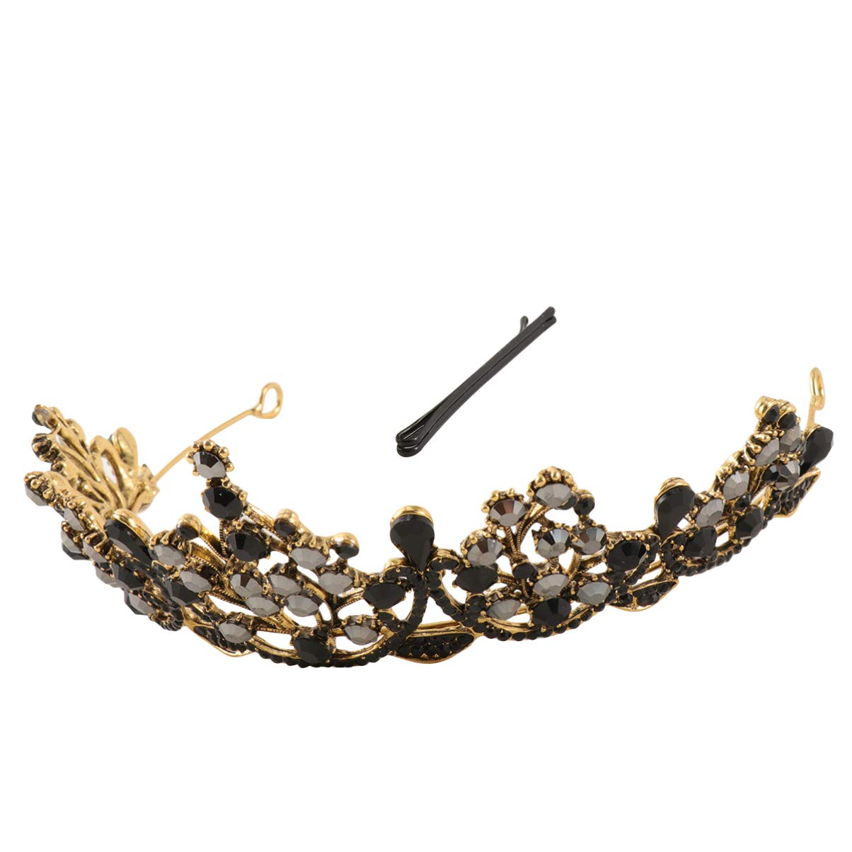 Lurrose Luxury Baroque Crown Black Crystal Crown Halloween Tiara and Crown Rhinestone Queen Crown (Black)