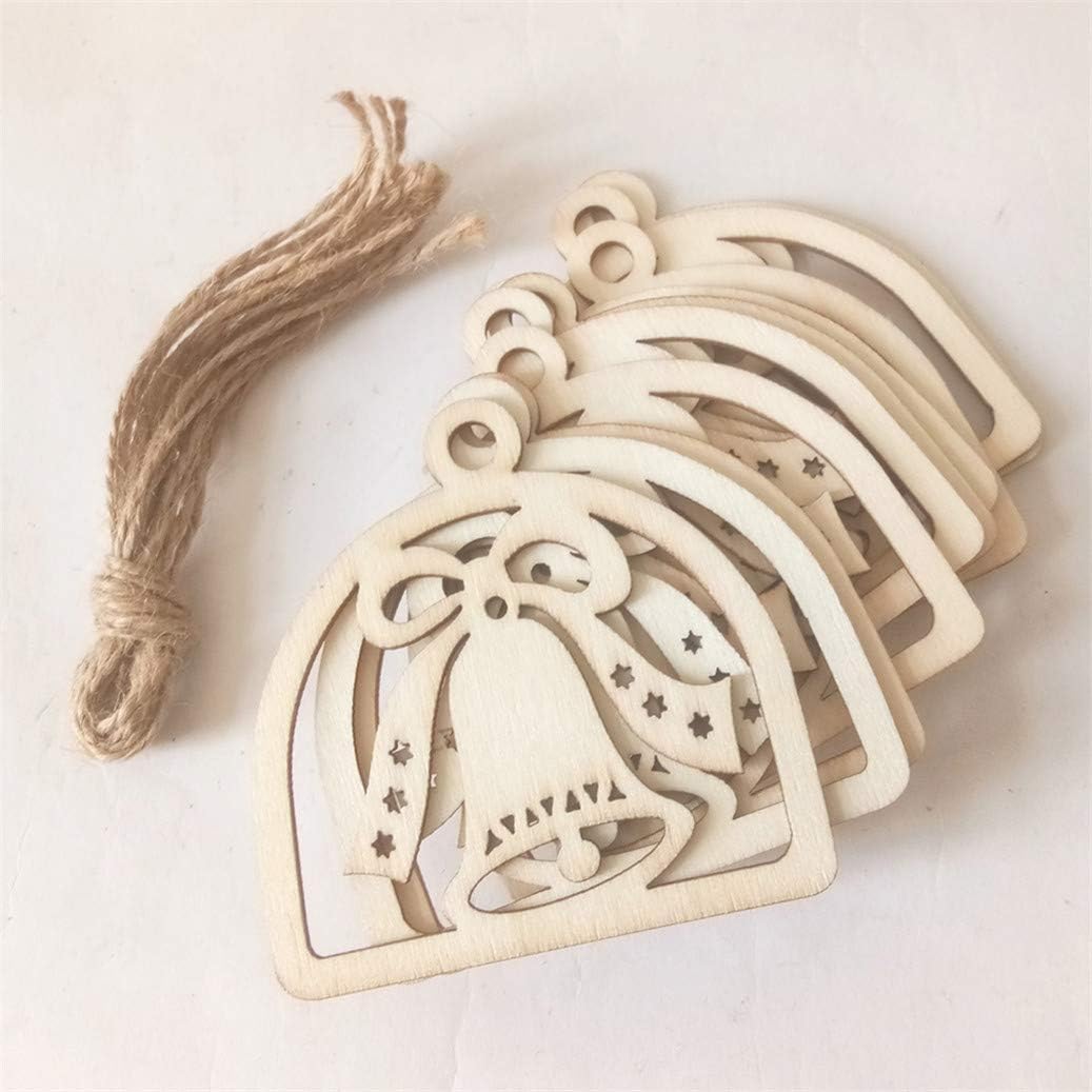GOMYIE 10Pcs Wooden Bell Frame Hanging Pendants Christmas Tree Ornaments Home Decoration(JM01654)