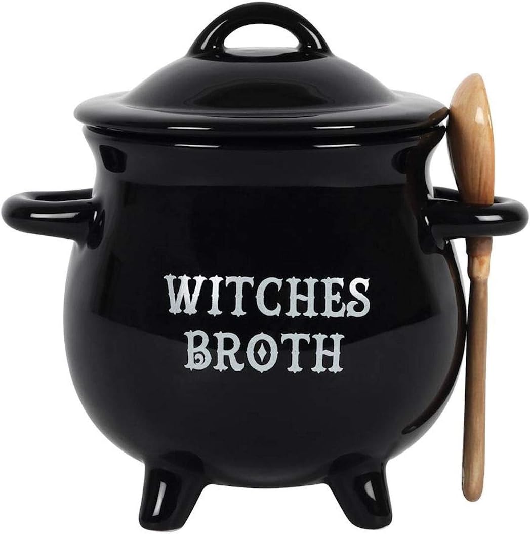 something different Witches Broth Cauldron Soup Bowl with Broom Spoon (9/18), Blackone
