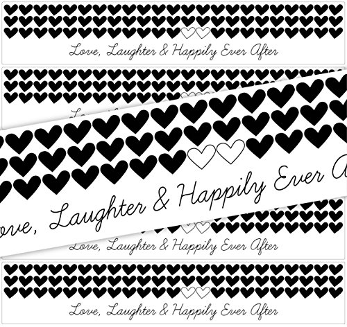 24 Hearts Waterproof Water Bottle Labels; Love, Laughter & Happily Ever After (Black)