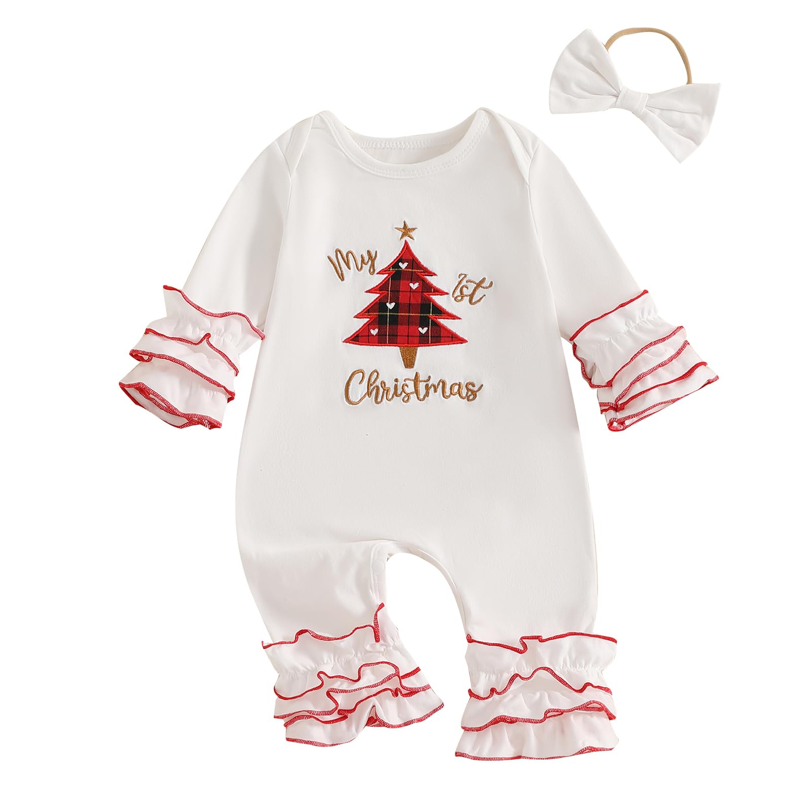 Photo 1 of citgeett My First Christmas Baby Girl Outfit Santa Long Sleeve Romper Jumpsuit Onesie Christmas Newborn Girl Outfits Clothes (newborn christmas tree outfit, 3-6 Months)