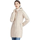 ANOTHER CHOICE Women Ultralightweight Down Coat Winter Puffer Jacket with Detachable Hood Stretchy Panel Rollable, Ivory White, Medium
