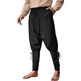 Runcati Mens Medieval Ankle Banded Pants Renaissance Viking Pirate Navigator Costume Pants Lace Up Cotton Halloween Trousers