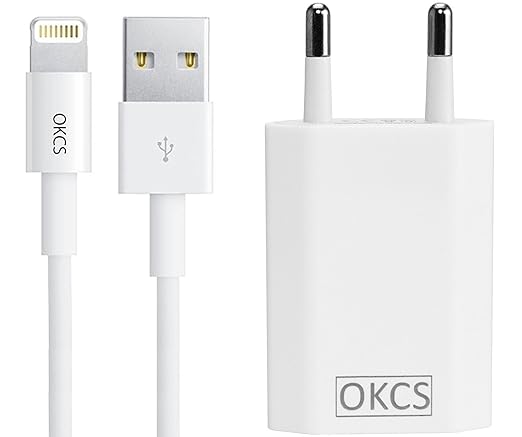 Lightning cargador 1 A adaptador + 1,1 M cable de datos USB [ VERSION 2017 ] Apple iPhone 7, 7 Plus, 6, 6 Plus, 6s, 6s Plus, 5, 5s, 5c, iPad, Mini, Air, Pro, iPod Touch & Nano - iOS10 - bianco