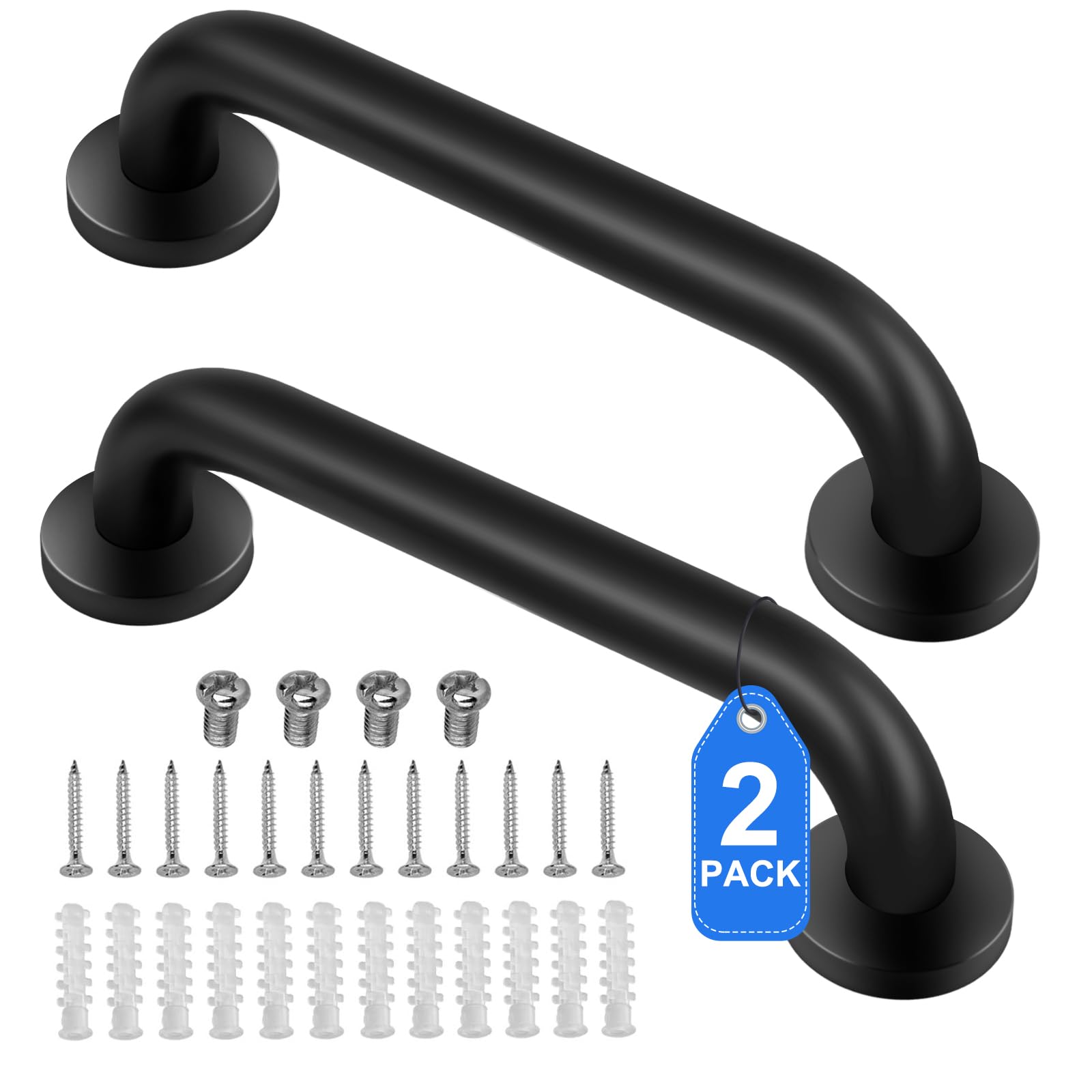 Photo 1 of 2 Pack Shower Grab Bar, Stainless Steel Bathroom Grab Bar, Shower Handle, Bath Handle, Grab Bars for Handicap Elderly Seniors Bathroom Safety Grab Bar (12 Inch?Black)