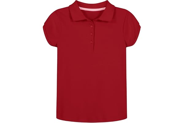 Nautica Girls' School Uniform Short Sleeve Polo Shirt, Button Closure, Soft Pique Fabric