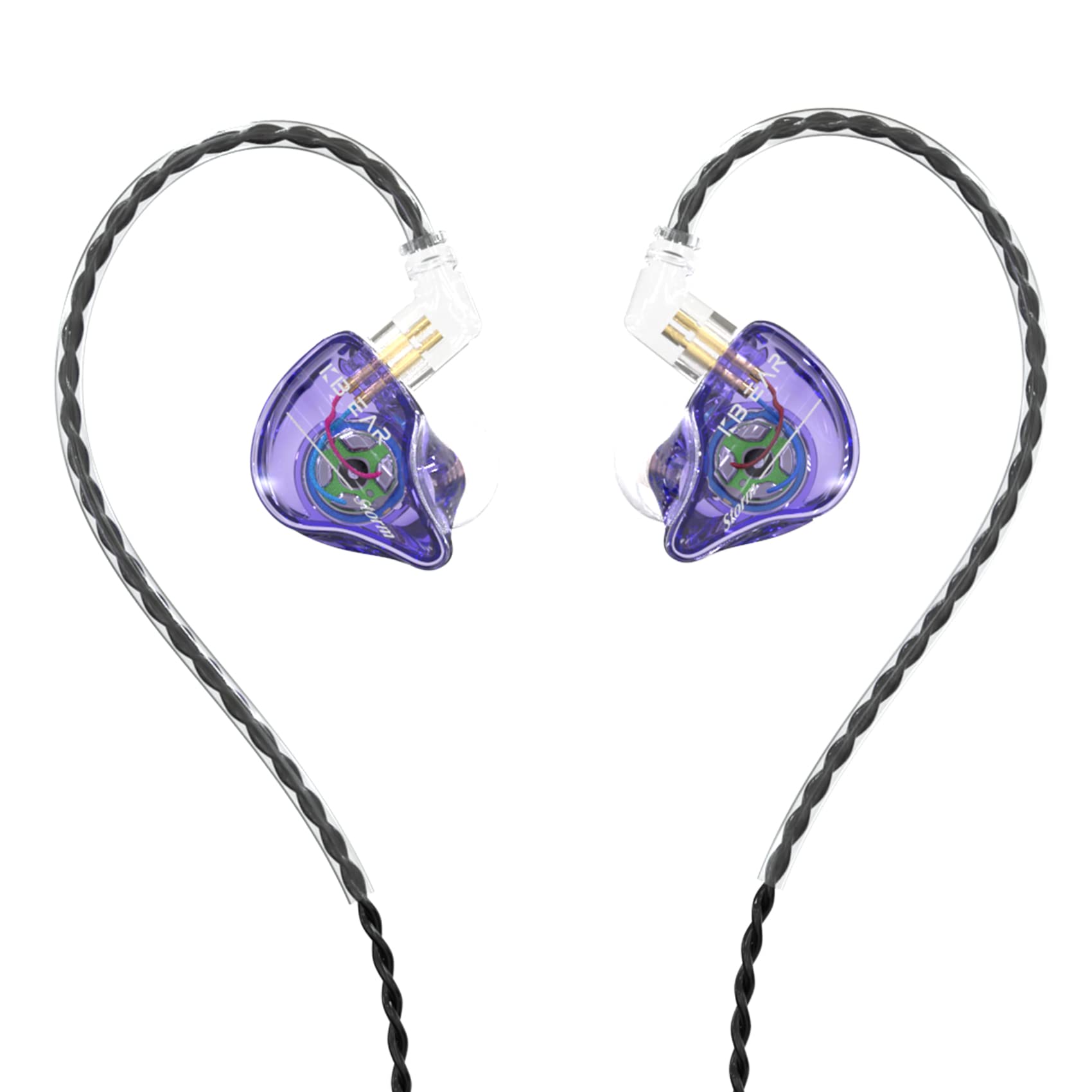 Yinyoo KBEAR Storm in-Ear Headphones, 1DD Wired Earphones Wired Earbuds IEM with Crystal Clear Sound, 3.5mm Plug in Ear Monitor Headphones for Musician Singer Music (Clear-Purple, No mic)
