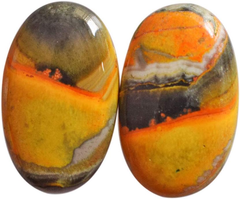 RAVISHINGGEMS Indonesian Natural Bumble Bee Jasper Pair Cabochon, Oval Shape, Flat Back, Size 22x13x4 MM Eclipse, Jewellery Making, Bumblebee Supply 22080