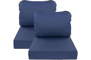 AAAAAcessories Outdoor Deep Seat Cushions, Waterproof, Fade-Resistant Patio Furniture Replacement Cushions, 23.5" x 25.5" x 5" + 23.5" x 19", Set of 2, Navy Blue