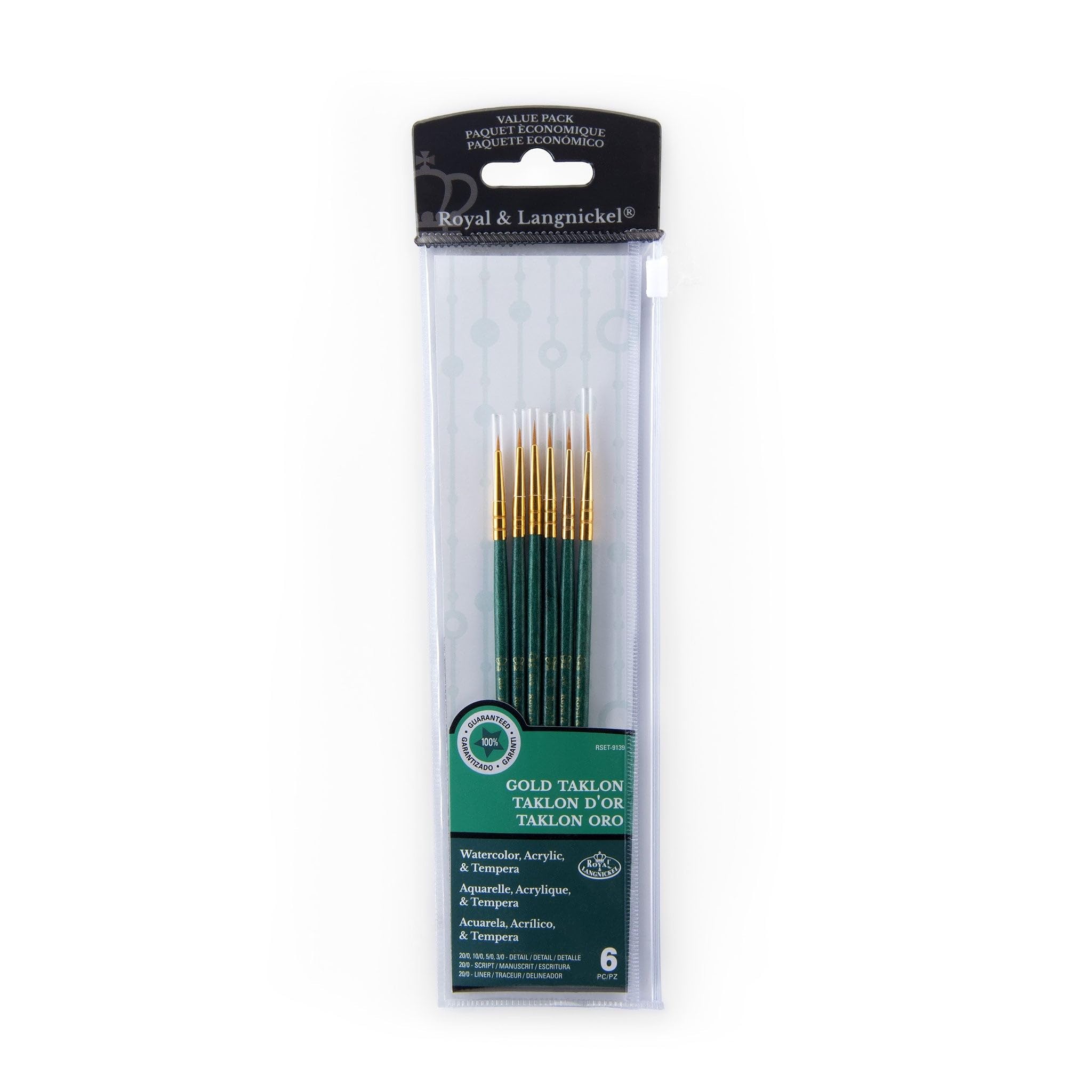 Royal and Langnickel Detail Taklon Variety Brush Set - Gold (Pack of 6)