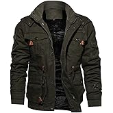 TACVASEN Men's Winter Jacket Cotton Military Jackets Fleece Lined Thick Work Warm Cargo Coats with Hooded