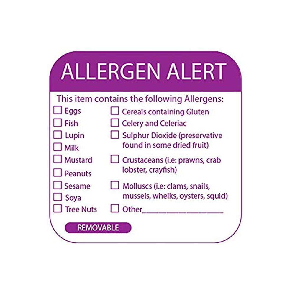 Food Allergen Warning Labels - Roll of 500 - Food Labels to Denote Allergy Warnings, White