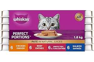 WHISKAS Perfect Portions Adult Wet Cat Food - Chicken, Beef, Whitefish and Tuna, Salmon, 75g Trays (24 pack)