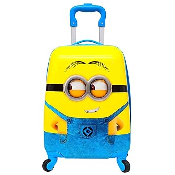 GOCART Boys and Girls Polycarbonate Square Shape Minion Printed 18 Inch Hard Side Water Proof 360 Degree Rotating Smart School Bag with 4 Single Spinner Wheel (Blue)