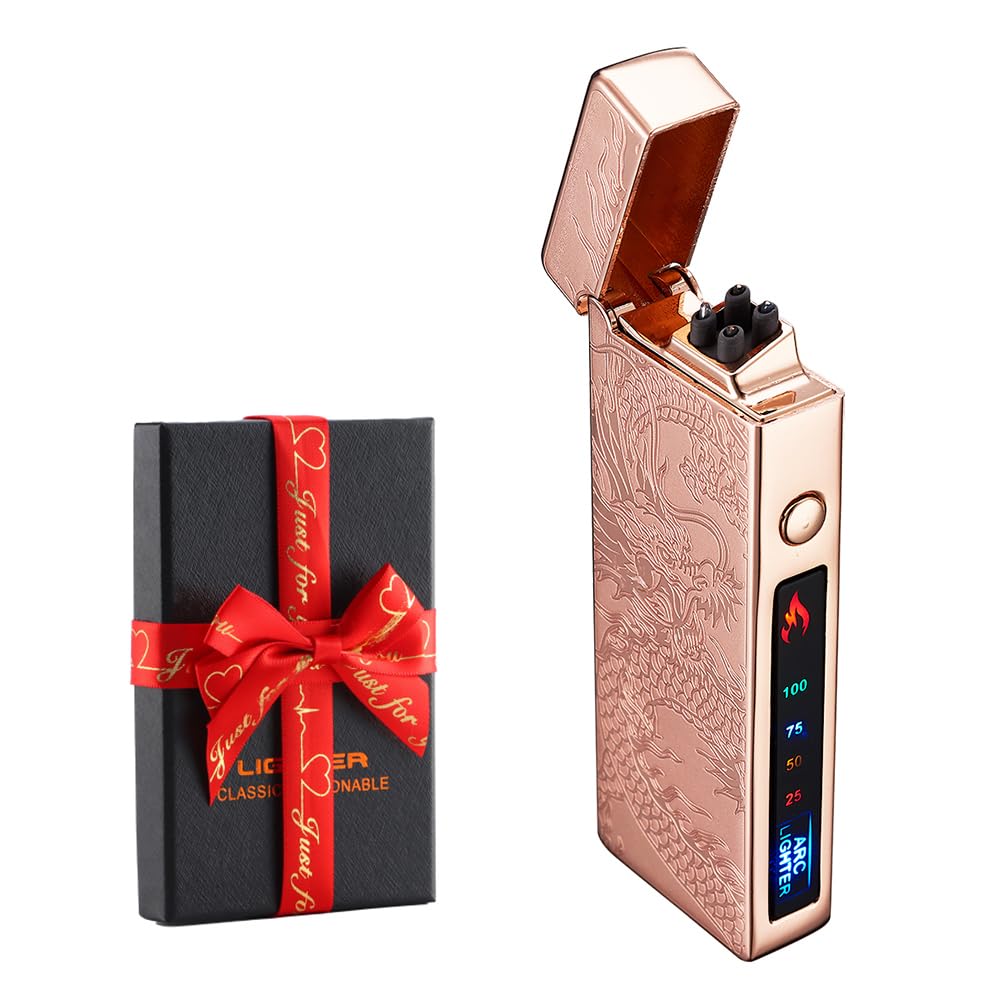 dachance Custom Personalized Cool Lighter Electric Gift Windproof USB Rechargeable Dual Arc for Camping Valentine's Day Gift (Gold Dragon) — image 1