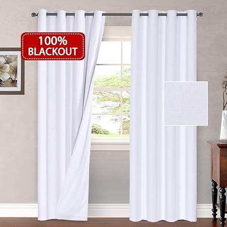 H Versailtex 100 Blackout Linen Look Waterproof White Curtains