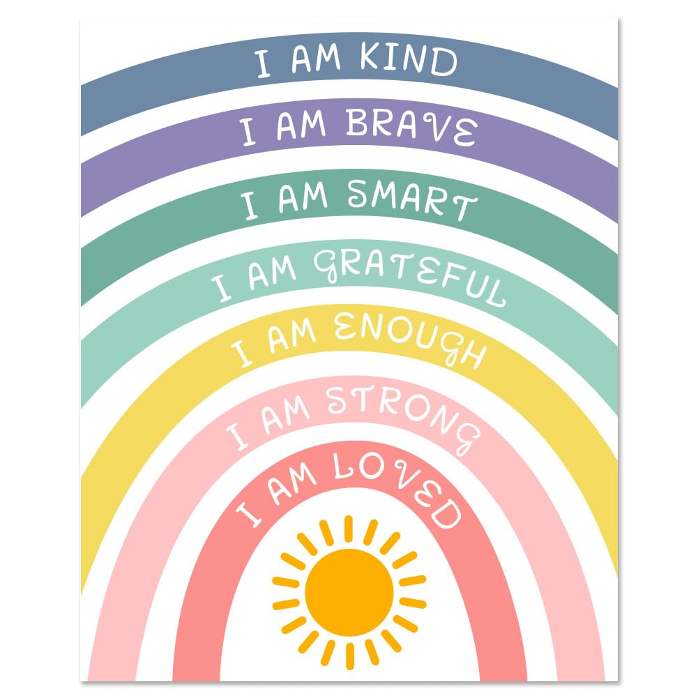 arricraft 1 Pc Affirmation Art Prints Nursery Pictures, I'm Kind Brave Smart Inspirational Quotes Posters Unframed Rainbow Motivational Wall Art for Kindergarten Daycare 28x35cm