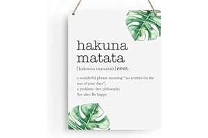 BELLOWDEER Motivational Wood Wall Art Hakuna Matata Word Definition Hanging Sign Farmhouse Office Home Nursery Wall Decor Plaque Signs Inspirational Gift for Kid 8x10 Inches