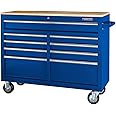46 In. 9-Drawer Mobile Storage Cabinet With Solid Wood Top - Blue Workbench
