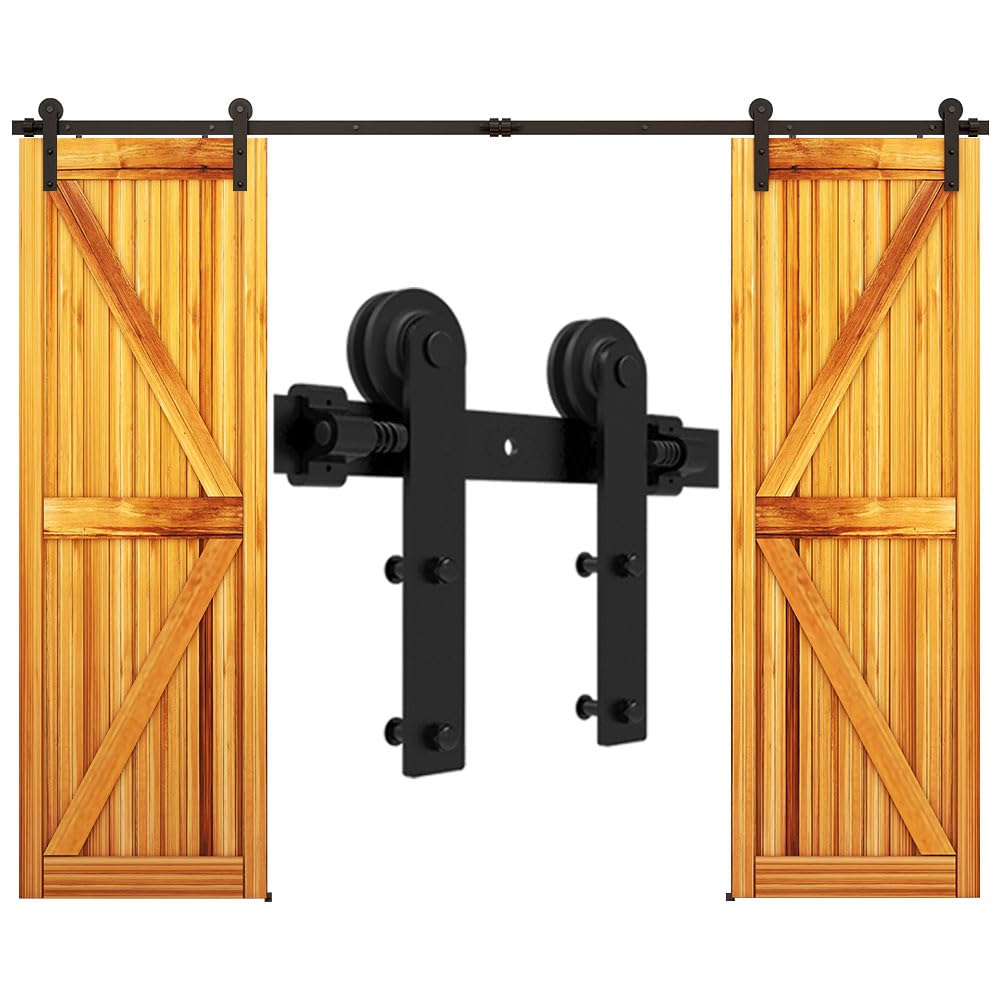 9FT/274cm Antique Sliding Barn Wood Door Hardware Track Kit Track System for Double Door,Easy to Install