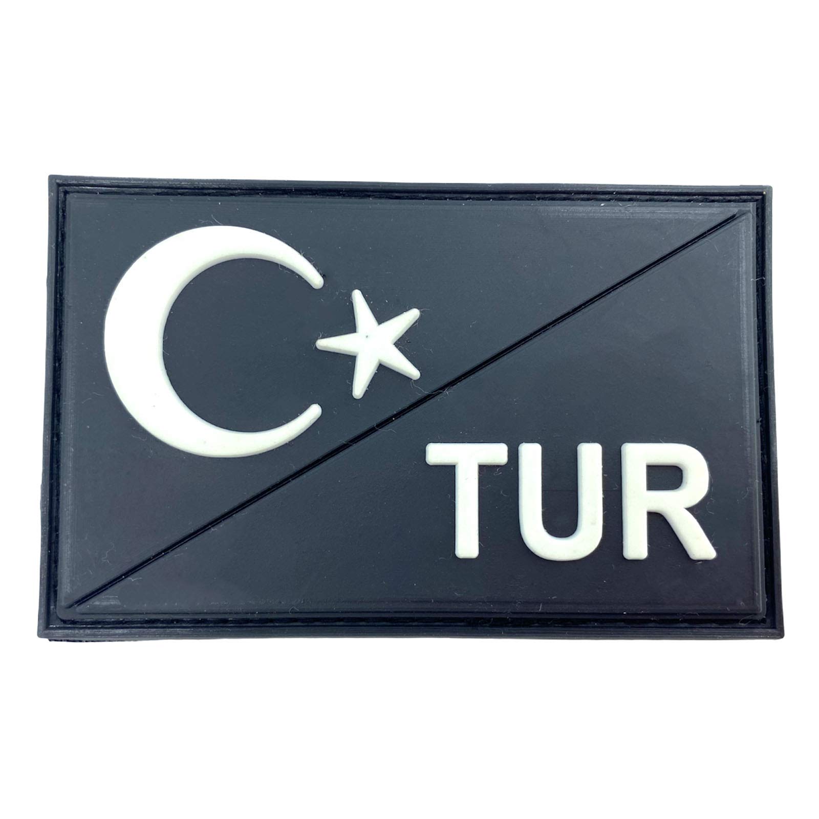 Turkey Turkish Diagonal TUR Glow in The Dark Flag Tactical PVC Airsoft Paintball Cosplay Patch (Black)