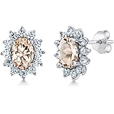 Gem Stone King 7X5MM Oval Gemstone Birthstone Stud Earrings For Women | Princess Diana Royal Halo Style | 925 Sterling Silver | Fine Jewelry Gifts for Anniversary Wedding Her Mom Women Wife