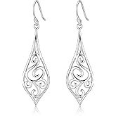 Sterling Silver Minimalist Design of Rattan & Leaf Dangle Drop Earrings TearDrop For Womens By Ganga Jewells