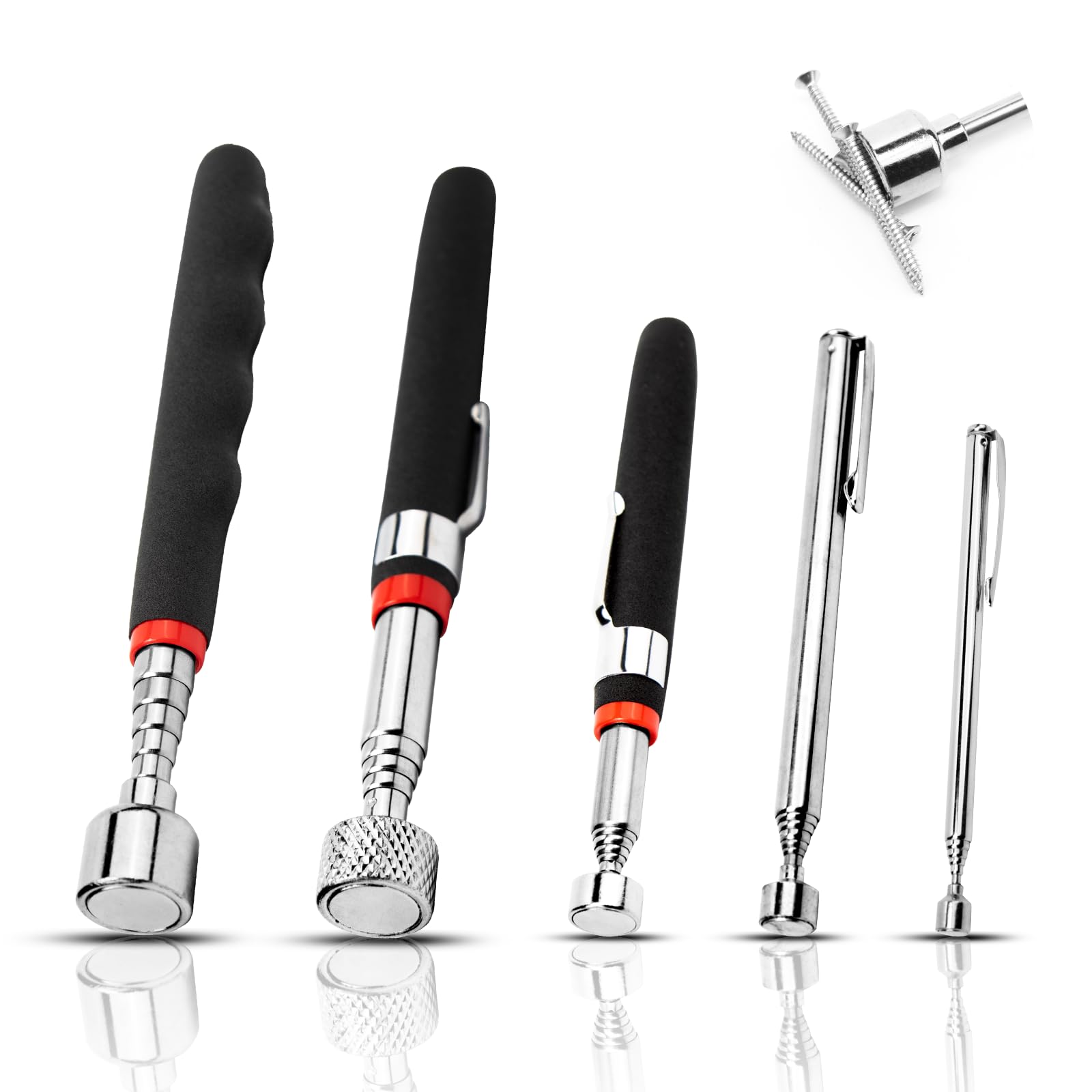 5 PCS Magnetic Telescopic Pick-up Tool Extendable Magnetic Handheld Tool Grabber Grabber Stick Pen Collector with Pocket Clip for Retrieving Metal Objects from Hard to Reach Places Gifts for Men