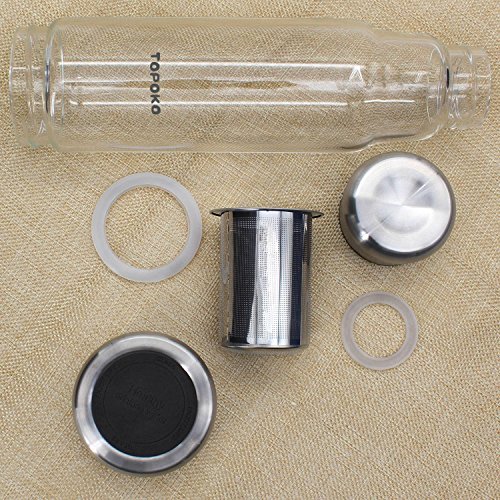 TOPOKO 18.5 Oz Glass Tea Infuser Travel Mug with Strainer and Nylon Sleeve. Borosilicate Glass Bottle for Loose Leaf Tea, Cold Brew Coffee, Fruit. Tea Cup with Stainless Steel Mesh Filter. (Blue) - Thumbnail 5