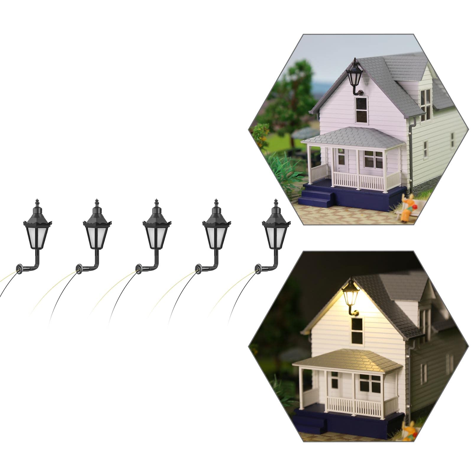 Evemodel 5pcs Model Railway 1:87 Lamps Outdoor Wall Lights HO Scale 12V