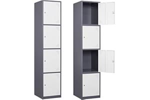 Letaya Metal Lockers for Employees,71" Steel Storage Cabinet with 4 Door Lockable for Office Staff,Home Sundries,Gym,School (Gray&White)