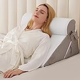 3PCS Wedge Pillow Set for After Surgery, Wedge Pillow for Acid Reflux Relief, Bed Wedge Pillow with Adjustable 9&12inch for Headboard,Sleeping, Orthopedic Memory Foam for Neck&Back Support, White/Grey