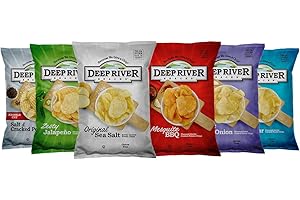DEEP RIVER SNACKS Deep River Potato Chips Variety Pack 6 Flavors 2 oz (24 Pack) - Kosher & Gluten Free, Kettle Cooked Potato Chips, 6 Flavors Assortment, Premium Snack Selection, Ideal for Parties & Gatherings