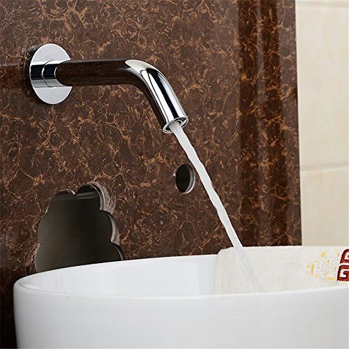 AQiMM Bathroom Faucet Modern All-Brass Chrome Plated Metal Sensing Wall Mount Sink Mixer Tap For Lavatory Bathroom Vanity Sink Faucet