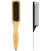 SWEET VIEW Boar Bristle Slick Back Hair Brush for Smooth Flyaways, Frizz, Sleek Ponytail, Buns and Edge Baby Hair, Teasing | 