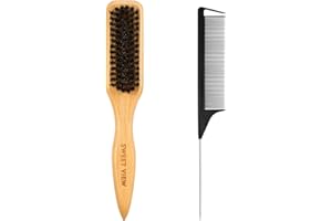 SWEET VIEW Boar Bristle Slick Back Hair Brush for Smooth Flyaways, Frizz, Sleek Ponytail, Buns and Edge Baby Hair, Teasing | 